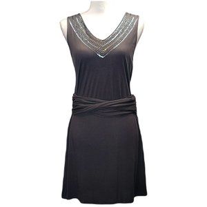 Banana Republic Sequin Bead Embellished Luxe Mini Ruched Tunic Charcoal Dress 4P